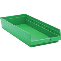 Shelf Bins, 11-1/8" W x 4" H x 23-5/8" D, Green, 50 lbs. Capacity Nia-Chem Ltd.
