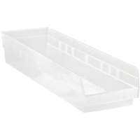 Bacs de rangement pour tablettes, 6-5/8" la x 4" H x 23-5/8" p, Transparent, Capacit&eacute; 50 lb Nia-Chem Ltd.