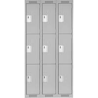 Clean Line Lockers, 3 -tier, Bank of 3, 36" x 18" x 72", Steel, Grey, Rivet (Assembled) Nia-Chem Ltd.