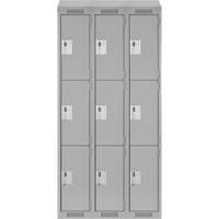 Clean Line Lockers, 3 -tier, Bank of 3, 36" x 18" x 78", Steel, Grey, Rivet (Assembled) Nia-Chem Ltd.