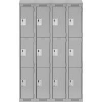 Clean Line Lockers, 3 -tier, Bank of 4, 48" x 18" x 78", Steel, Grey, Rivet (Assembled) Nia-Chem Ltd.