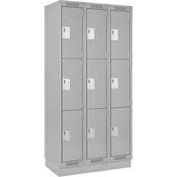 Clean Line Lockers, 3 -tier, Bank of 3, 36" x 18" x 76", Steel, Grey, Rivet (Assembled) Nia-Chem Ltd.