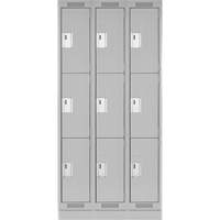 Clean Line Lockers, 3 -tier, Bank of 3, 36" x 18" x 76", Steel, Grey, Rivet (Assembled) Nia-Chem Ltd.