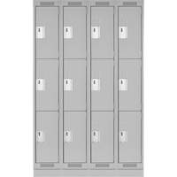 Clean Line Lockers, 3 -tier, Bank of 4, 48" x 18" x 76", Steel, Grey, Rivet (Assembled) Nia-Chem Ltd.
