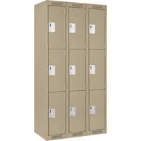 Clean Line Lockers, 3 -tier, Bank of 3, 36" x 18" x 72", Steel, Beige, Rivet (Assembled) Nia-Chem Ltd.
