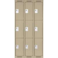 Clean Line Lockers, 3 -tier, Bank of 3, 36" x 18" x 72", Steel, Beige, Rivet (Assembled) Nia-Chem Ltd.