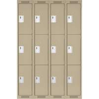Clean Line Lockers, 3 -tier, Bank of 4, 48" x 18" x 72", Steel, Beige, Rivet (Assembled) Nia-Chem Ltd.