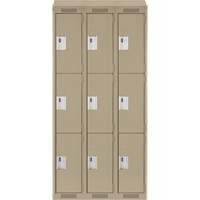 Clean Line Lockers, 3 -tier, Bank of 3, 36" x 18" x 78", Steel, Beige, Rivet (Assembled) Nia-Chem Ltd.