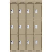 Clean Line Lockers, 3 -tier, Bank of 4, 48" x 18" x 78", Steel, Beige, Rivet (Assembled) Nia-Chem Ltd.