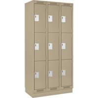 Clean Line Lockers, 3 -tier, Bank of 3, 36" x 18" x 76", Steel, Beige, Rivet (Assembled) Nia-Chem Ltd.