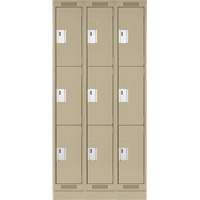 Clean Line Lockers, 3 -tier, Bank of 3, 36" x 18" x 76", Steel, Beige, Rivet (Assembled) Nia-Chem Ltd.