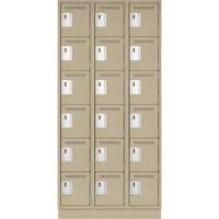Clean Line Lockerette, 6 -tier, Bank of 3, 36" x 18" x 76", Steel, Beige, Rivet (Assembled) Nia-Chem Ltd.