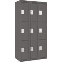 Clean Line Lockers, 3 -tier, Bank of 3, 36" x 18" x 72", Steel, Charcoal, Rivet (Assembled) Nia-Chem Ltd.
