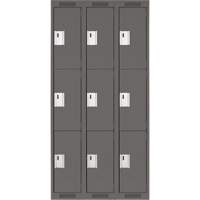 Clean Line Lockers, 3 -tier, Bank of 3, 36" x 18" x 72", Steel, Charcoal, Rivet (Assembled) Nia-Chem Ltd.
