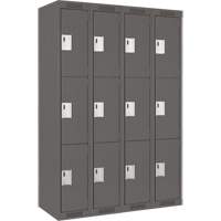 Clean Line Lockers, 3 -tier, Bank of 4, 48" x 18" x 72", Steel, Charcoal, Rivet (Assembled) Nia-Chem Ltd.