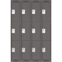 Clean Line Lockers, 3 -tier, Bank of 4, 48" x 18" x 72", Steel, Charcoal, Rivet (Assembled) Nia-Chem Ltd.