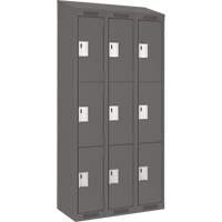 Clean Line Lockers, 3 -tier, Bank of 3, 36" x 18" x 78", Steel, Charcoal, Rivet (Assembled) Nia-Chem Ltd.