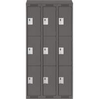 Clean Line Lockers, 3 -tier, Bank of 3, 36" x 18" x 78", Steel, Charcoal, Rivet (Assembled) Nia-Chem Ltd.