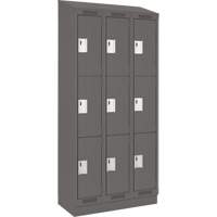 Clean Line Lockers, 3 -tier, Bank of 3, 36" x 18" x 82", Steel, Charcoal, Rivet (Assembled) Nia-Chem Ltd.
