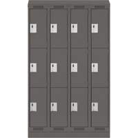 Clean Line Lockers, 3 -tier, Bank of 4, 48" x 18" x 82", Steel, Charcoal, Rivet (Assembled) Nia-Chem Ltd.