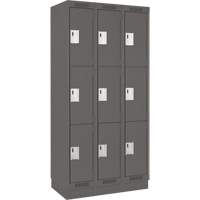 Clean Line Lockers, 3 -tier, Bank of 3, 36" x 18" x 76", Steel, Charcoal, Rivet (Assembled) Nia-Chem Ltd.