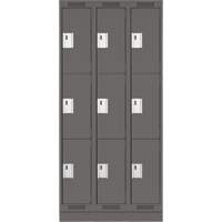 Clean Line Lockers, 3 -tier, Bank of 3, 36" x 18" x 76", Steel, Charcoal, Rivet (Assembled) Nia-Chem Ltd.