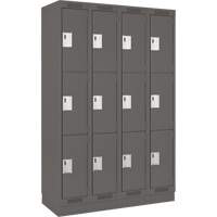 Clean Line Lockers, 3 -tier, Bank of 4, 48" x 18" x 76", Steel, Charcoal, Rivet (Assembled) Nia-Chem Ltd.