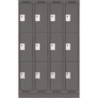 Clean Line Lockers, 3 -tier, Bank of 4, 48" x 18" x 76", Steel, Charcoal, Rivet (Assembled) Nia-Chem Ltd.