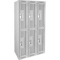 Clean Line Lockers, 2 -tier, Bank of 3, 36" x 12" x 72", Steel, Grey, Rivet (Assembled), Perforated Nia-Chem Ltd.