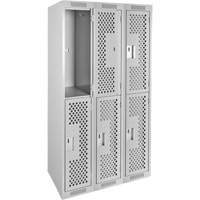 Clean Line Lockers, 2 -tier, Bank of 3, 36" x 12" x 72", Steel, Grey, Rivet (Assembled), Perforated Nia-Chem Ltd.