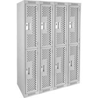 Clean Line Lockers, 2 -tier, Bank of 4, 48" x 12" x 72", Steel, Grey, Rivet (Assembled), Perforated Nia-Chem Ltd.