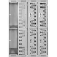 Clean Line Lockers, 2 -tier, Bank of 4, 48" x 12" x 72", Steel, Grey, Rivet (Assembled), Perforated Nia-Chem Ltd.