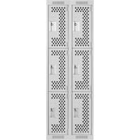Clean Line Lockers, 3 -tier, Bank of 2, 24" x 12" x 72", Steel, Grey, Rivet (Assembled), Perforated Nia-Chem Ltd.