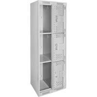 Clean Line Lockers, 3 -tier, Bank of 2, 24" x 12" x 72", Steel, Grey, Rivet (Assembled), Perforated Nia-Chem Ltd.