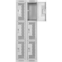 Clean Line Lockers, 3 -tier, Bank of 2, 24" x 12" x 72", Steel, Grey, Rivet (Assembled), Perforated Nia-Chem Ltd.