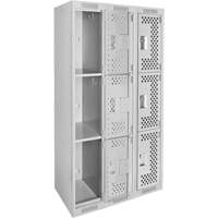 Clean Line Lockers, 3 -tier, Bank of 3, 36" x 12" x 72", Steel, Grey, Rivet (Assembled), Perforated Nia-Chem Ltd.