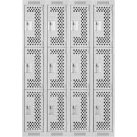 Casiers Clean Line, 3 niveaux, Bloc de 4, 48" x 12" x 72", Acier, Gris, Rivet (assembl&eacute;), Perfor&eacute; Nia-Chem Ltd.