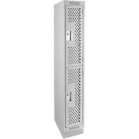 Clean Line Lockers, 2 -tier, 12" x 15" x 76", Steel, Grey, Rivet (Assembled), Perforated Nia-Chem Ltd.