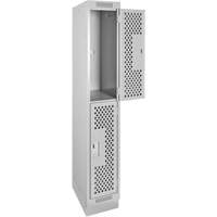 Clean Line Lockers, 2 -tier, 12" x 15" x 76", Steel, Grey, Rivet (Assembled), Perforated Nia-Chem Ltd.