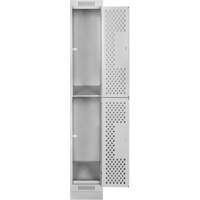 Clean Line Lockers, 2 -tier, 12" x 15" x 76", Steel, Grey, Rivet (Assembled), Perforated Nia-Chem Ltd.