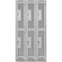 Clean Line Lockers, 2 -tier, Bank of 3, 36" x 15" x 76", Steel, Grey, Rivet (Assembled), Perforated Nia-Chem Ltd.