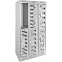 Clean Line Lockers, 2 -tier, Bank of 3, 36" x 15" x 76", Steel, Grey, Rivet (Assembled), Perforated Nia-Chem Ltd.