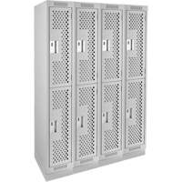 Clean Line Lockers, 2 -tier, Bank of 4, 48" x 15" x 76", Steel, Grey, Rivet (Assembled), Perforated Nia-Chem Ltd.
