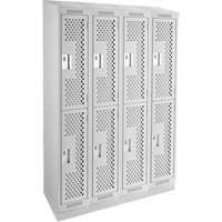 Clean Line Lockers, 2 -tier, Bank of 4, 48" x 12" x 82", Steel, Grey, Rivet (Assembled), Perforated Nia-Chem Ltd.