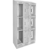 Clean Line Lockers, 3 -tier, Bank of 3, 36" x 18" x 82", Steel, Grey, Rivet (Assembled), Perforated Nia-Chem Ltd.