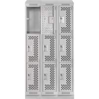 Clean Line Lockers, 3 -tier, Bank of 3, 36" x 18" x 82", Steel, Grey, Rivet (Assembled), Perforated Nia-Chem Ltd.