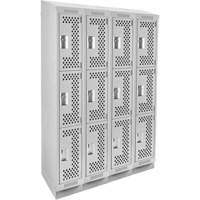 Clean Line Lockers, 3 -tier, Bank of 4, 48" x 18" x 82", Steel, Grey, Rivet (Assembled), Perforated Nia-Chem Ltd.