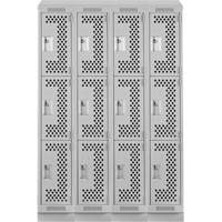 Clean Line Lockers, 3 -tier, Bank of 4, 48" x 18" x 82", Steel, Grey, Rivet (Assembled), Perforated Nia-Chem Ltd.