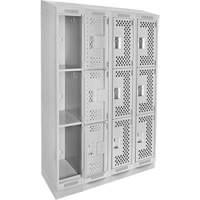 Clean Line Lockers, 3 -tier, Bank of 4, 48" x 18" x 82", Steel, Grey, Rivet (Assembled), Perforated Nia-Chem Ltd.