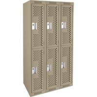 Clean Line Lockers, 2 -tier, Bank of 3, 36" x 12" x 72", Steel, Beige, Rivet (Assembled), Perforated Nia-Chem Ltd.